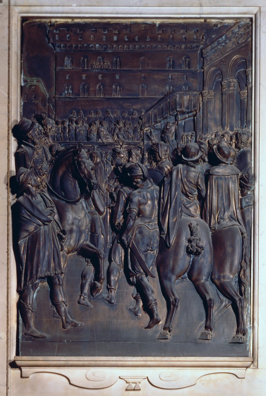 Den helige Agostino predikar för florentinarna, relief från Salviatikapellet (brons) av Giambologna