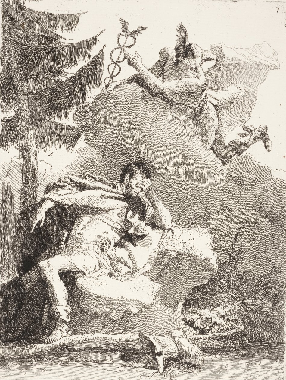 Merkurius uppenbarar sig för Æneas i en dröm, ca 1770 av Giovanni Domenico Tiepolo