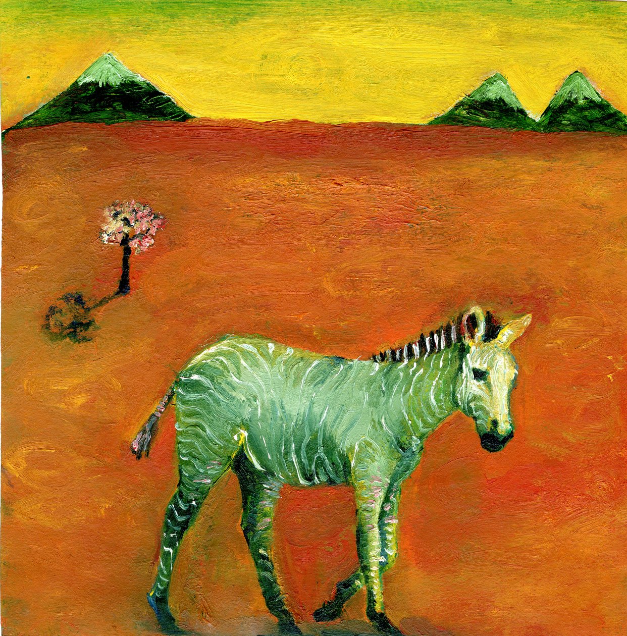 Green Zebra and Cherry Tree, 2005, (olja på papper) av Gigi Sudbury