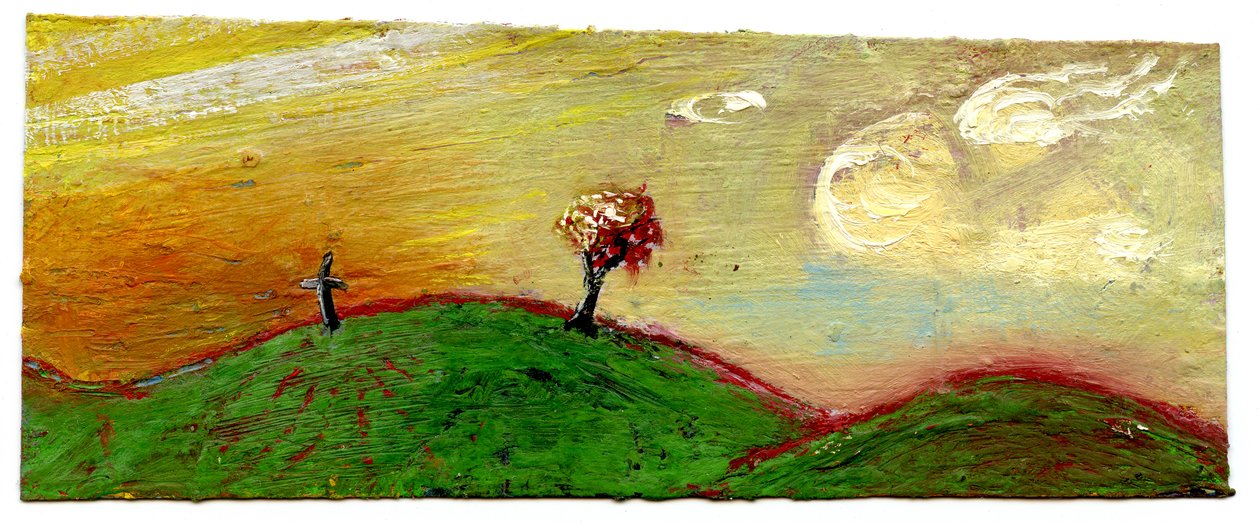 Träd och kors, solnedgång, 2003 av Gigi Sudbury