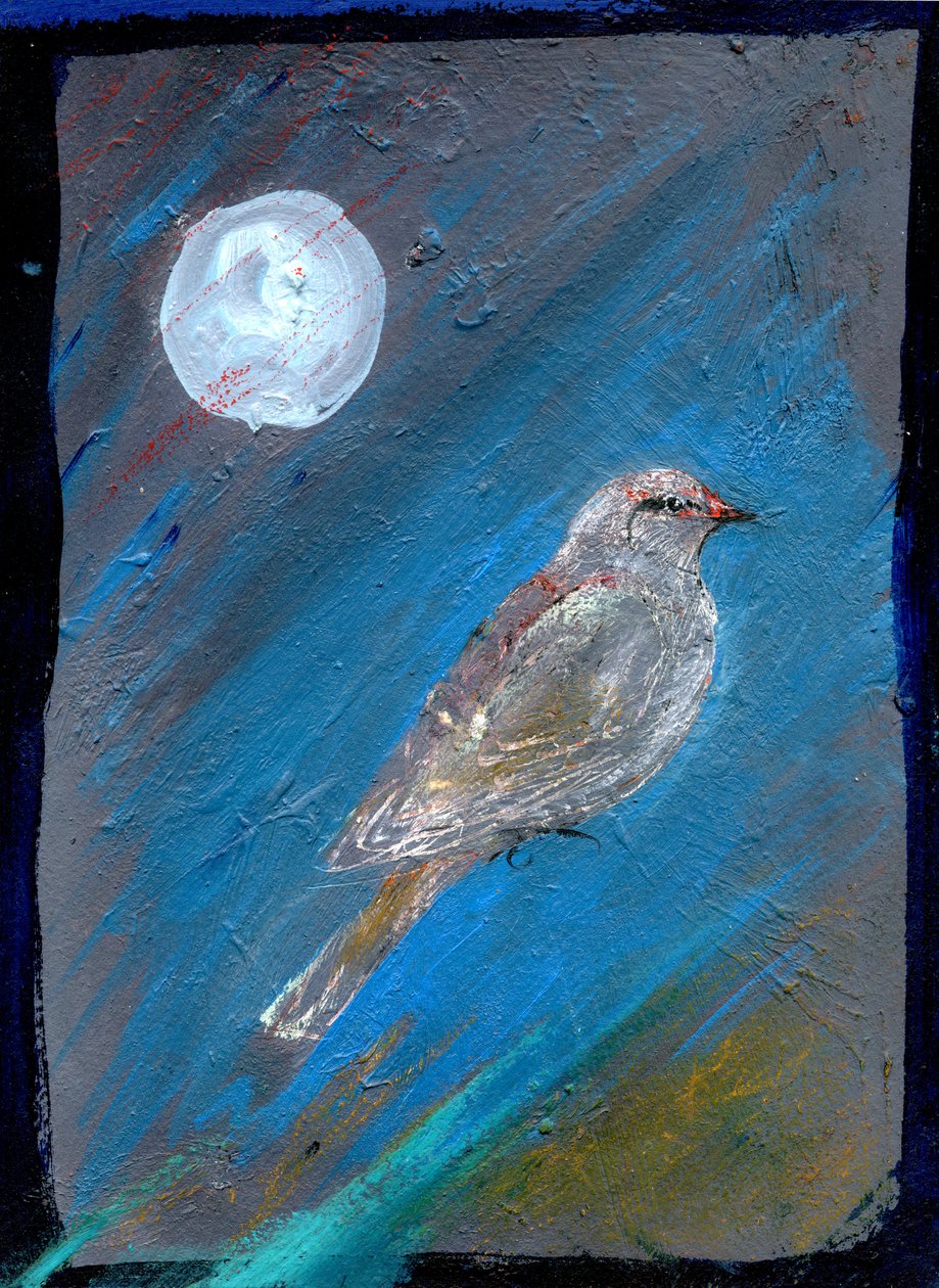 Moon Bird, 2016, (olja på papper) av Gigi Sudbury