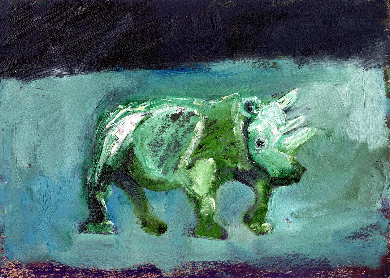 Rhinoceros, 2002, (olja på papper) av Gigi Sudbury