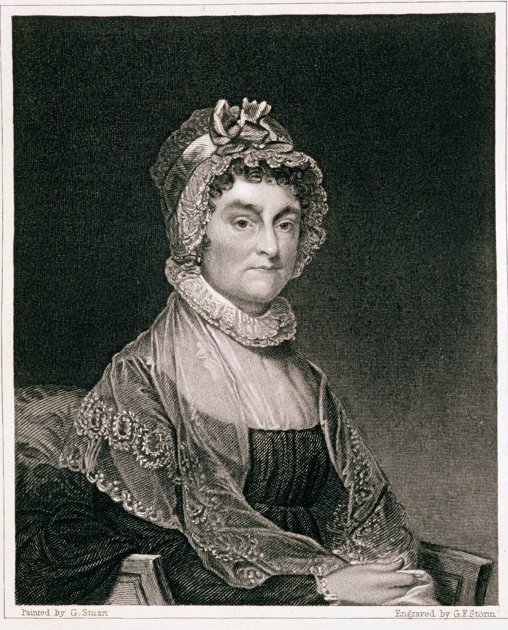 Abigail Adams, graverad av G.F. Storm (fl.c.1834) av Gilbert Stuart