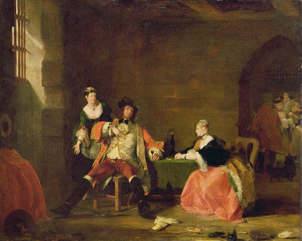 Kapten Macheath uppblandad av Polly och Lucy i "Beggar