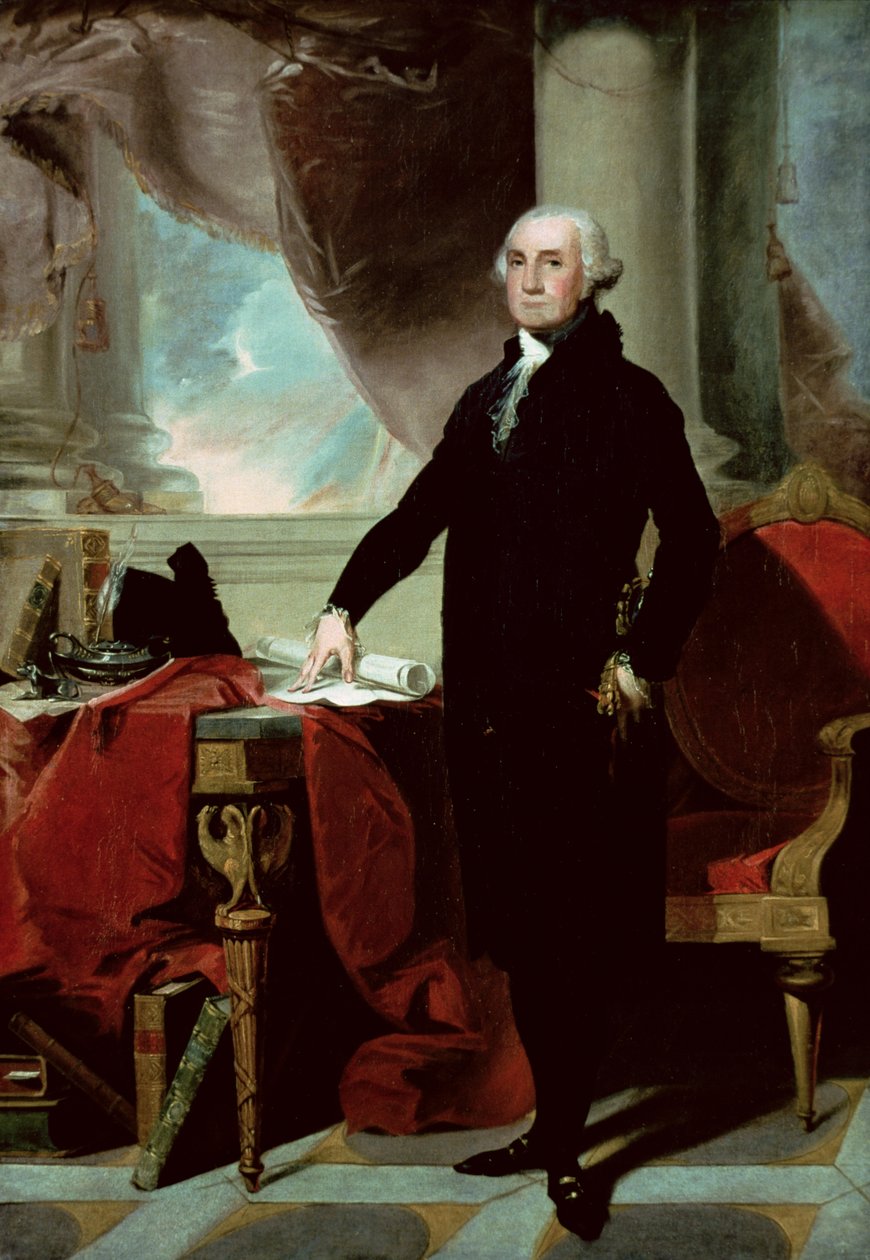 George Washington (1732-99) (lito i färg) av Gilbert (after) Stuart