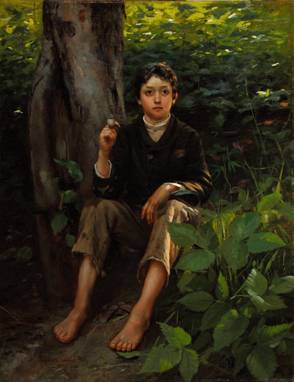 Hans första rök 1878 (olja på duk) av Gilbert Gaul