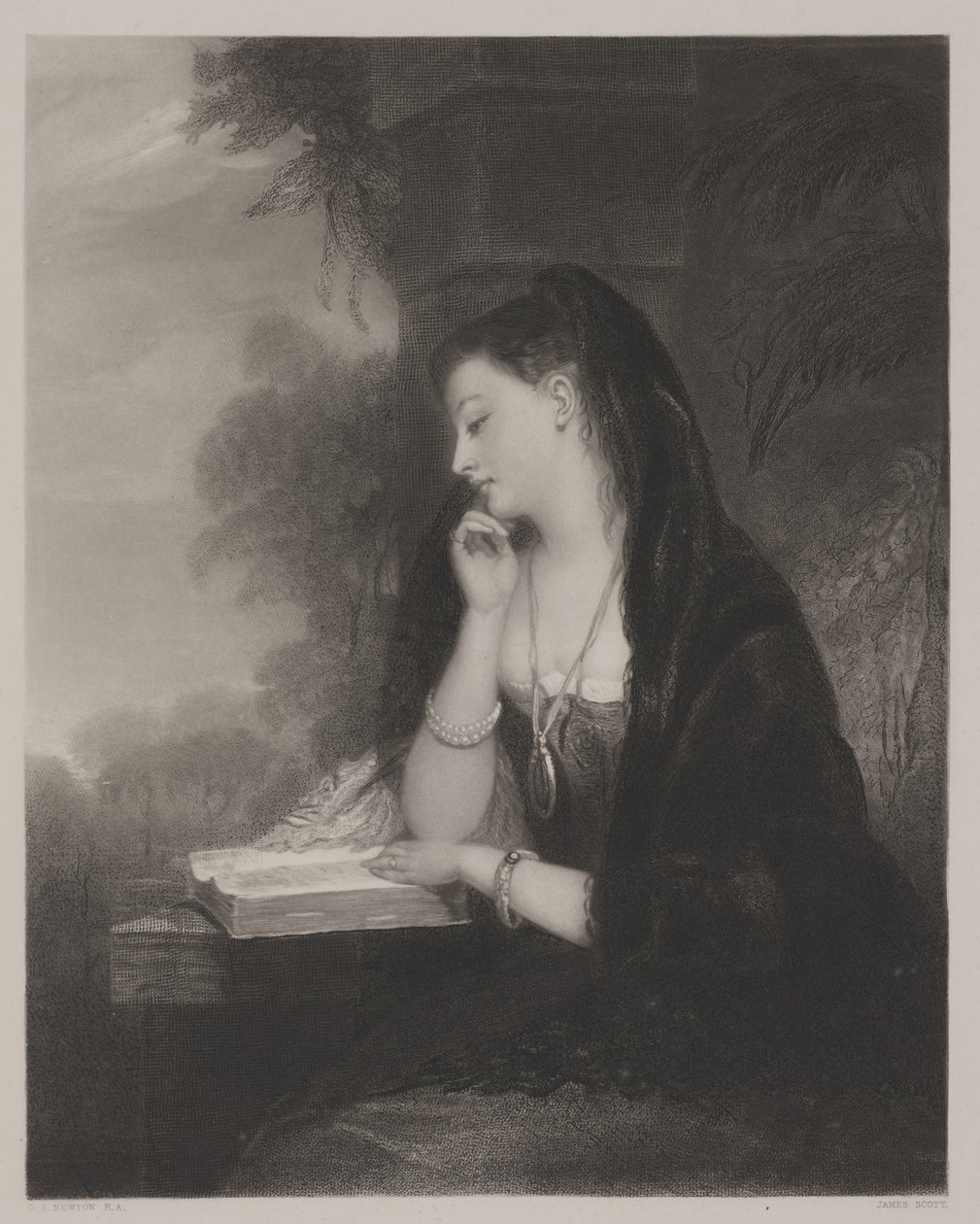 Den eftertänksamma (akvatint) av Gilbert Stuart Newton