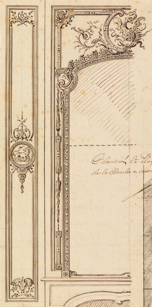 Design för Overmantel; recto, Planer av lister av Gilles Marie Oppenord