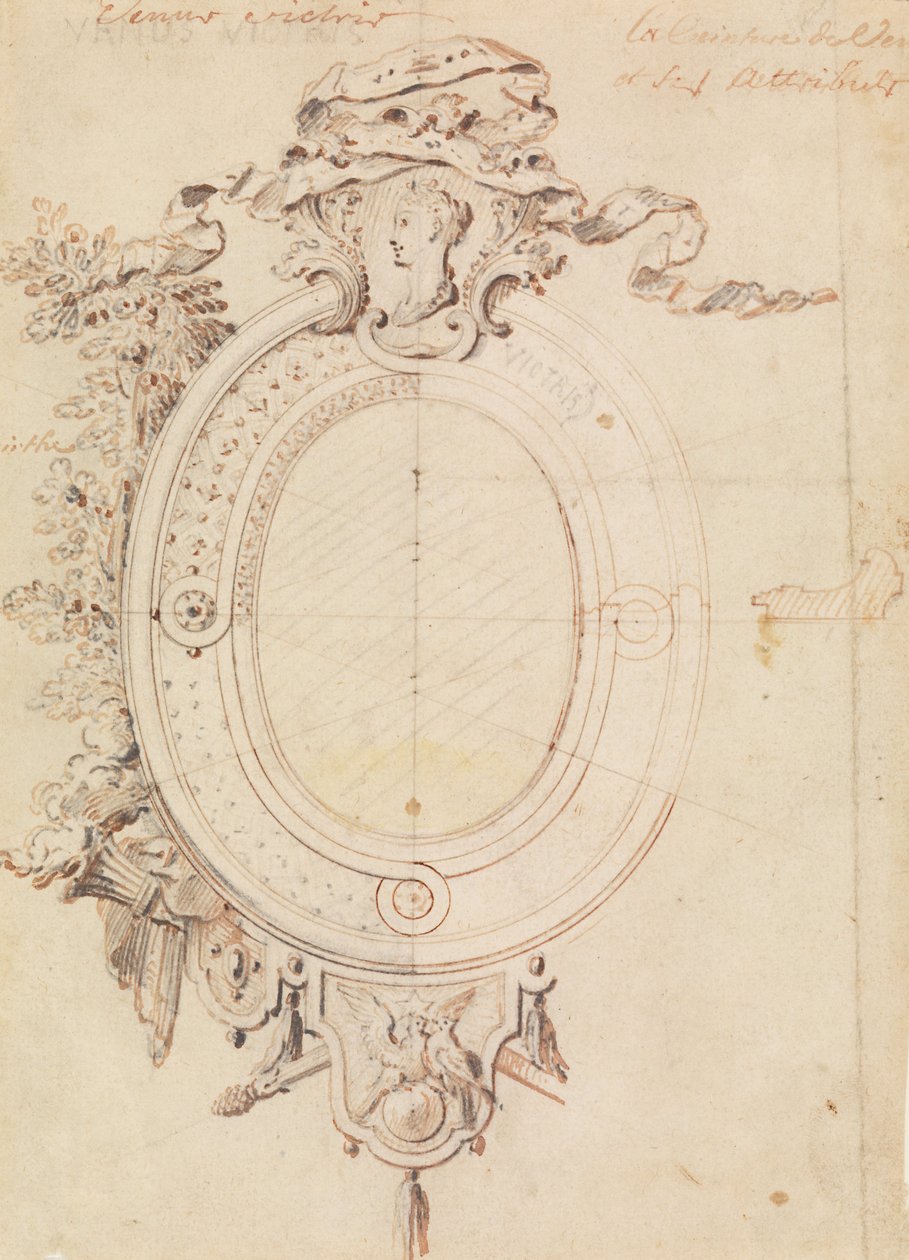 Design för en oval ram på tema Venus Victorious av Gilles Marie Oppenord