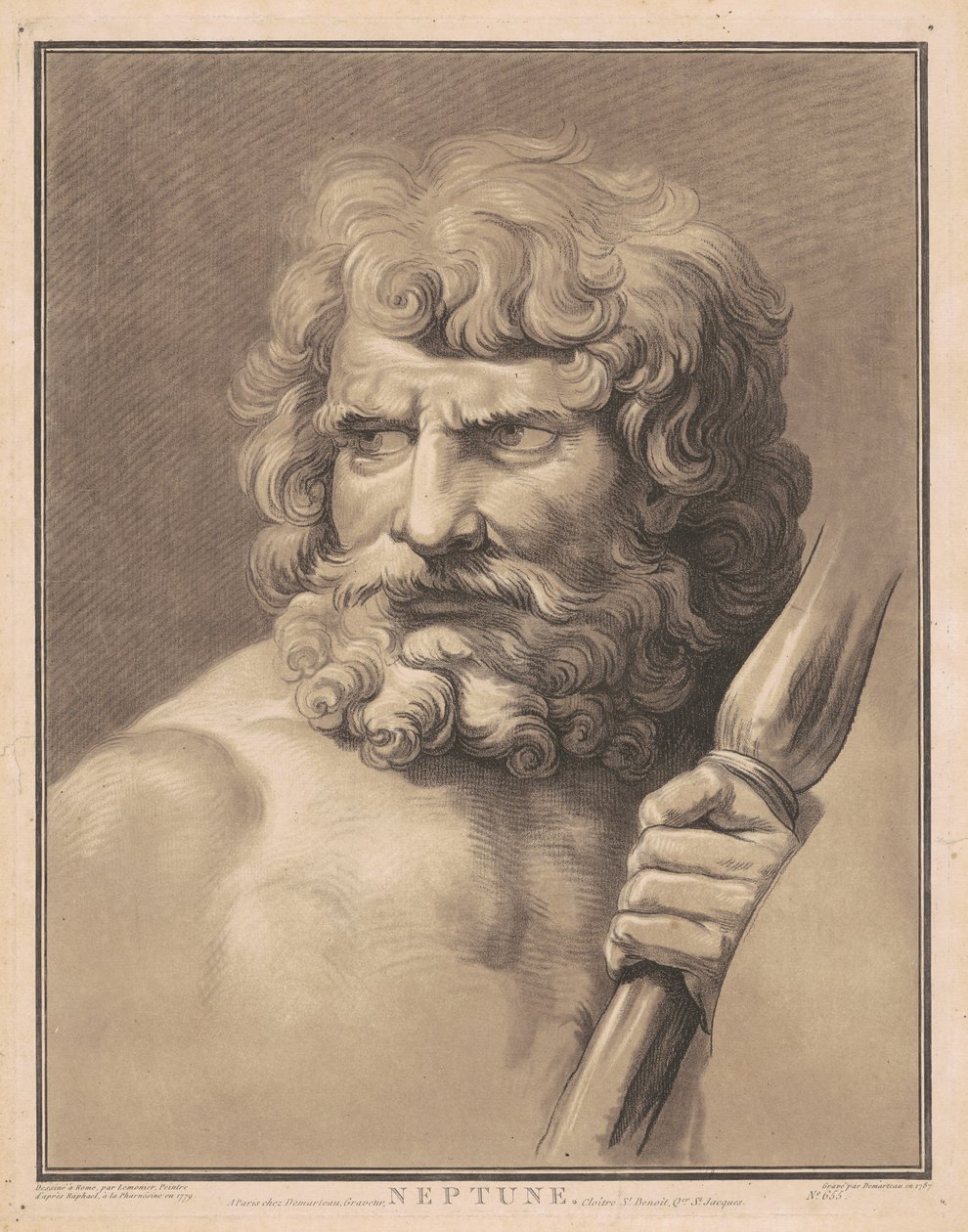 Neptunus av Gilles Antoine Demarteau, after Anicet Charles Gabriel Lemonnier, after Raphael