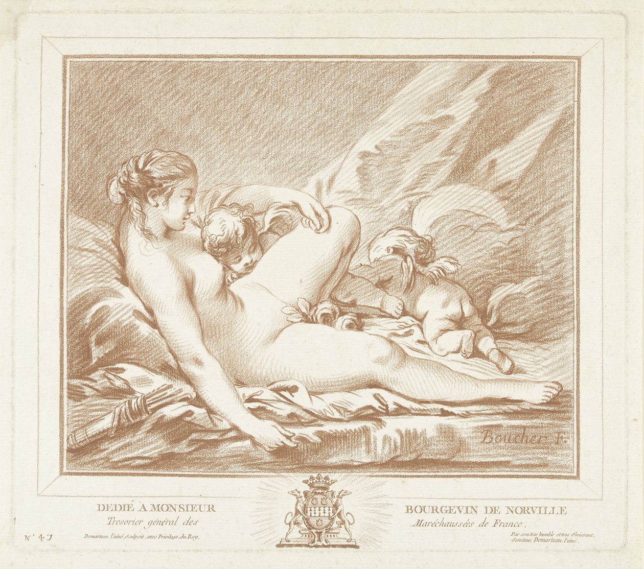 Liggende Venus träffade Amor en Anteros av Gilles Demarteau