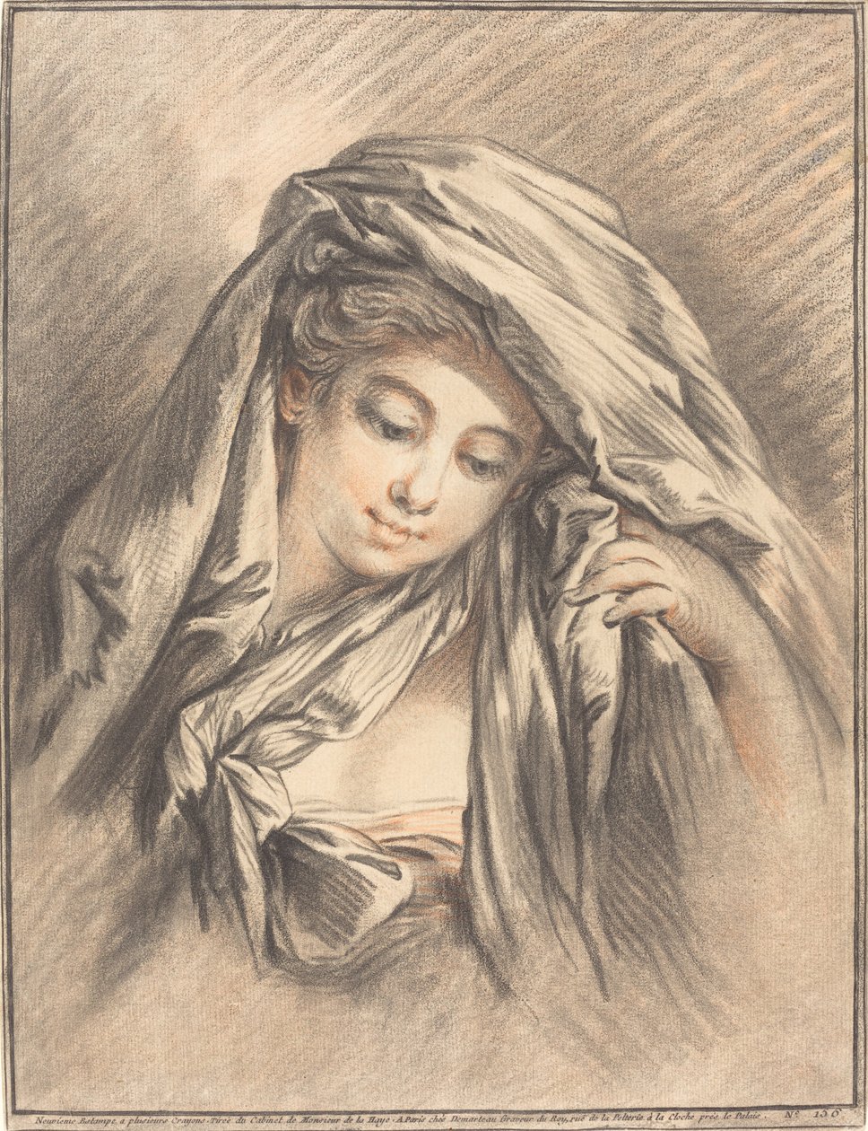 Ung kvinna med täckt huvud, 1767. av Gilles Demarteau