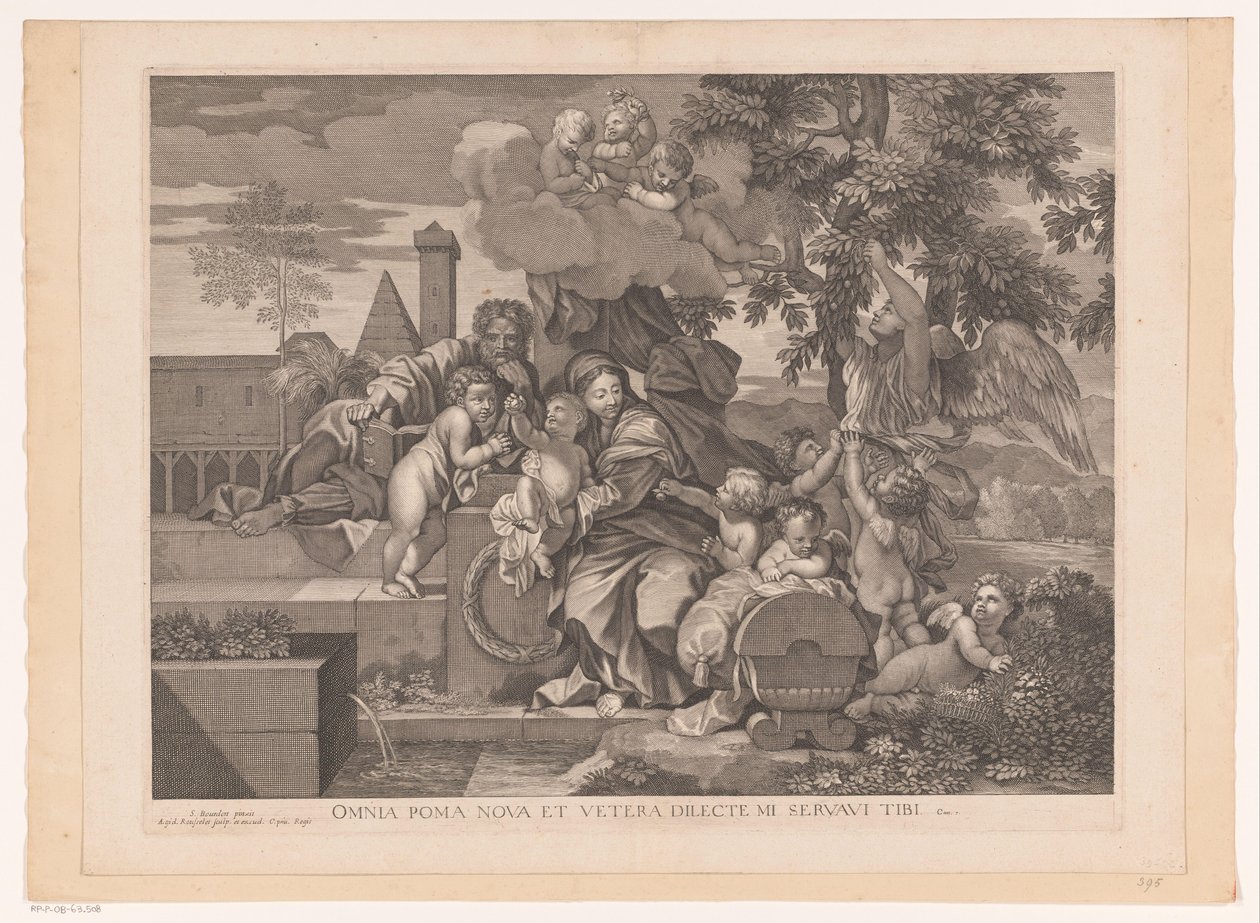 Helig familj med putti på äppelträdet av Gilles Rousselet