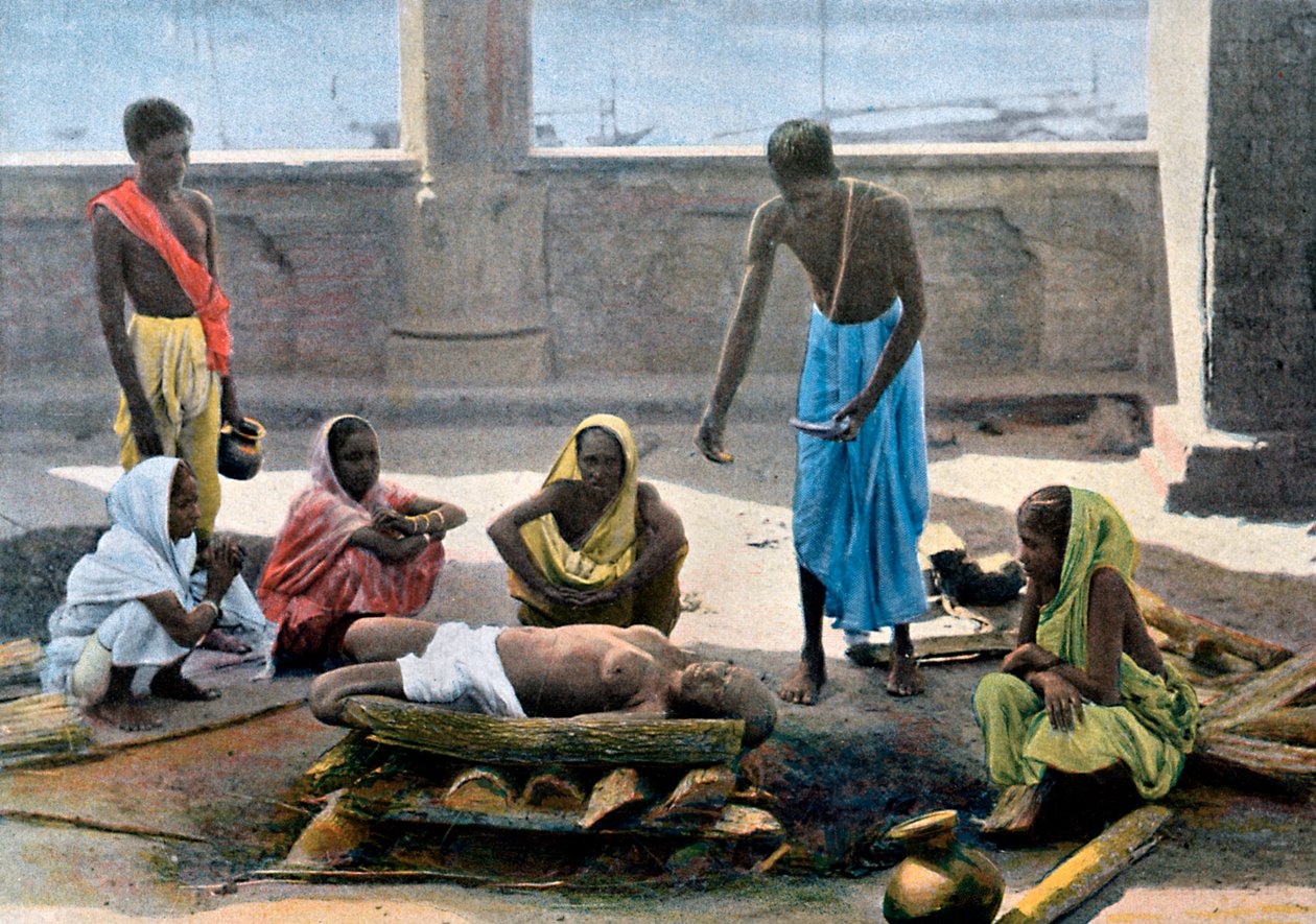Kremering i Indien, c1890 av Gillot