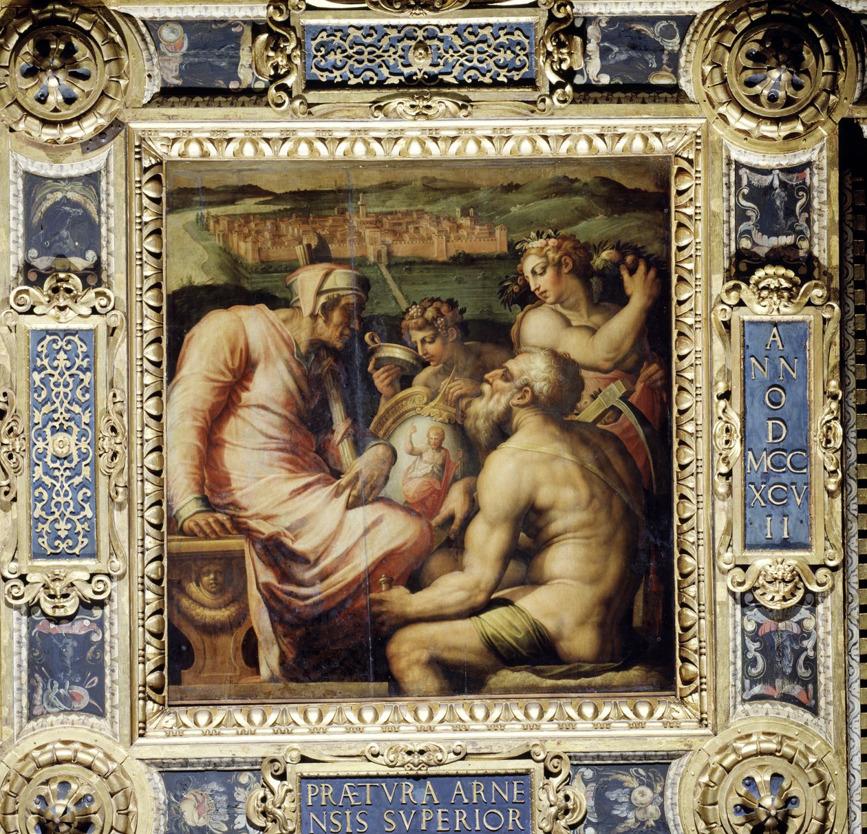 Allegori över byn San Giovanni Valdarno från taket i Salone dei Cinquecento, 1565 (panel) av Giorgio Vasari