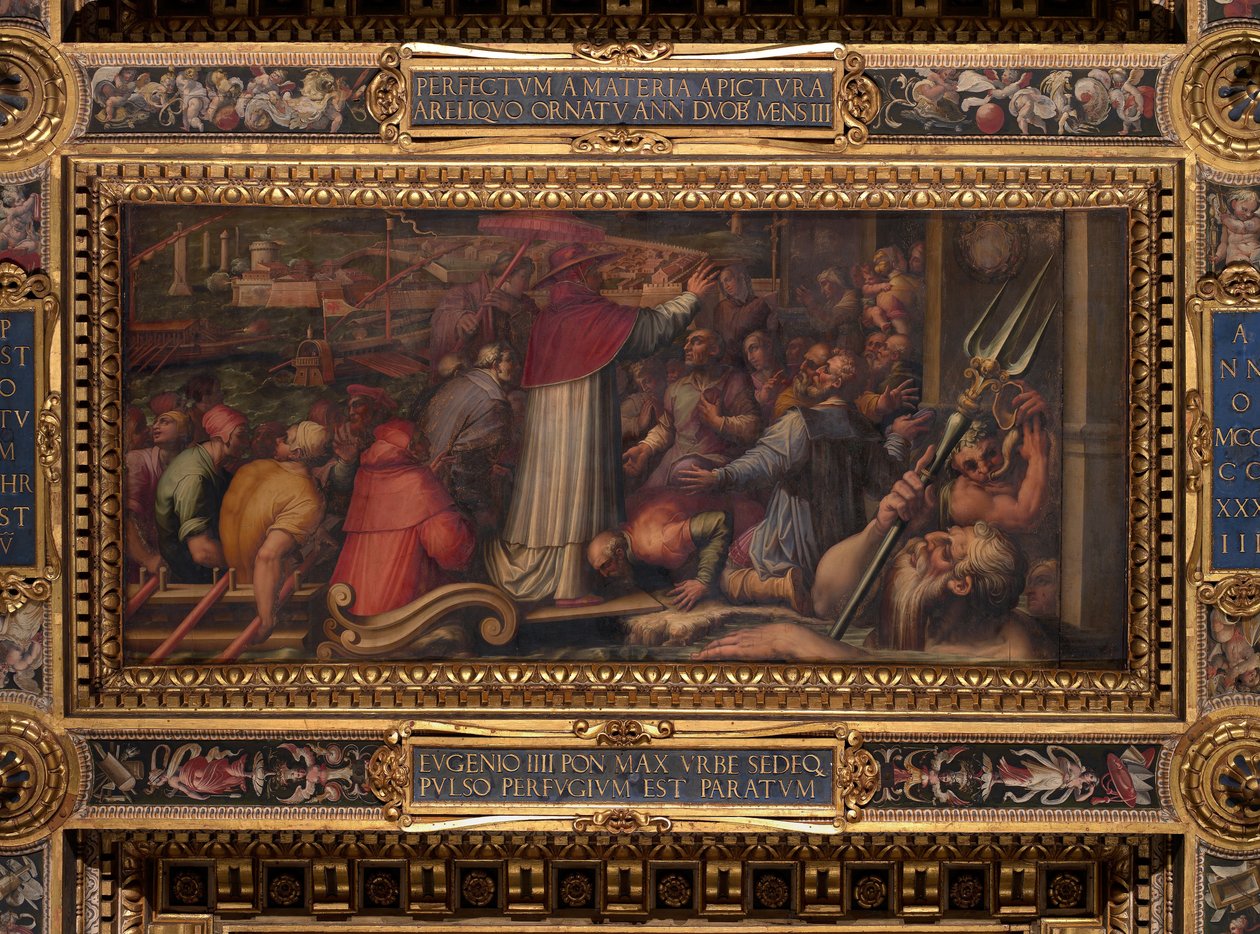 Eugenio IV disembarks at Leghorn to take refuge in Florence av Giorgio Vasari