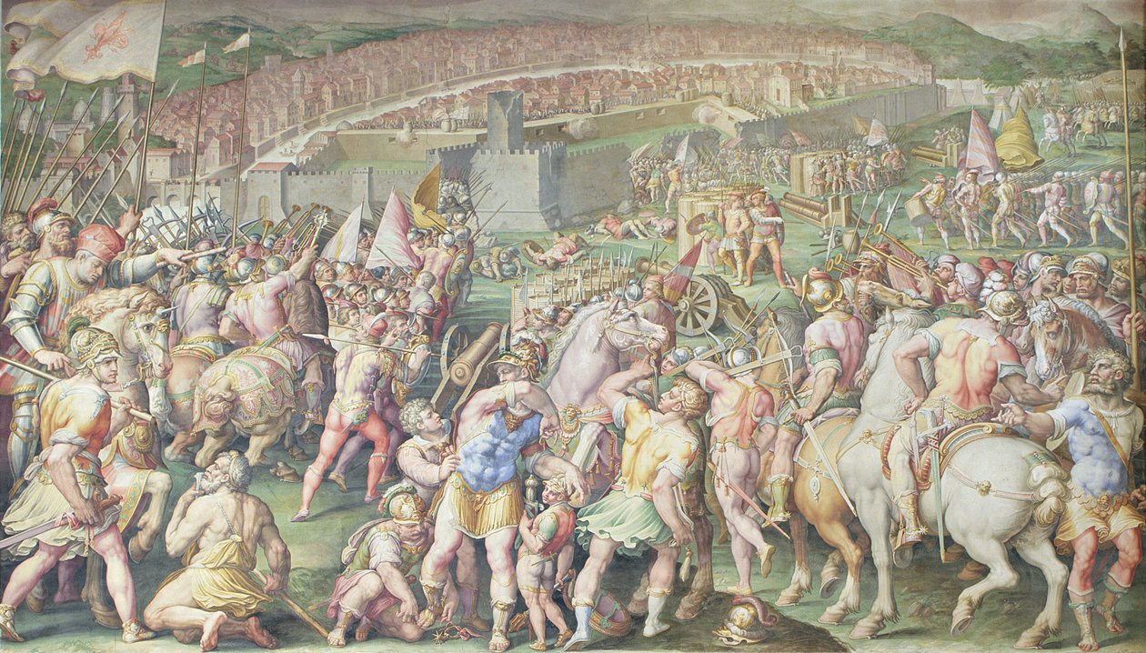 Pisa attackerad av de florentinska trupperna, Salone dei Cinquecento, 1555-72 av Giorgio Vasari