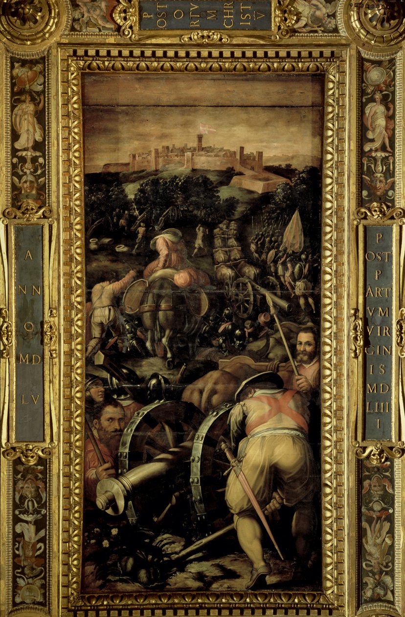 Erövringen av Monteriggioni från taket i Salone dei Cinquecento, 1565 (panel) av Giorgio Vasari