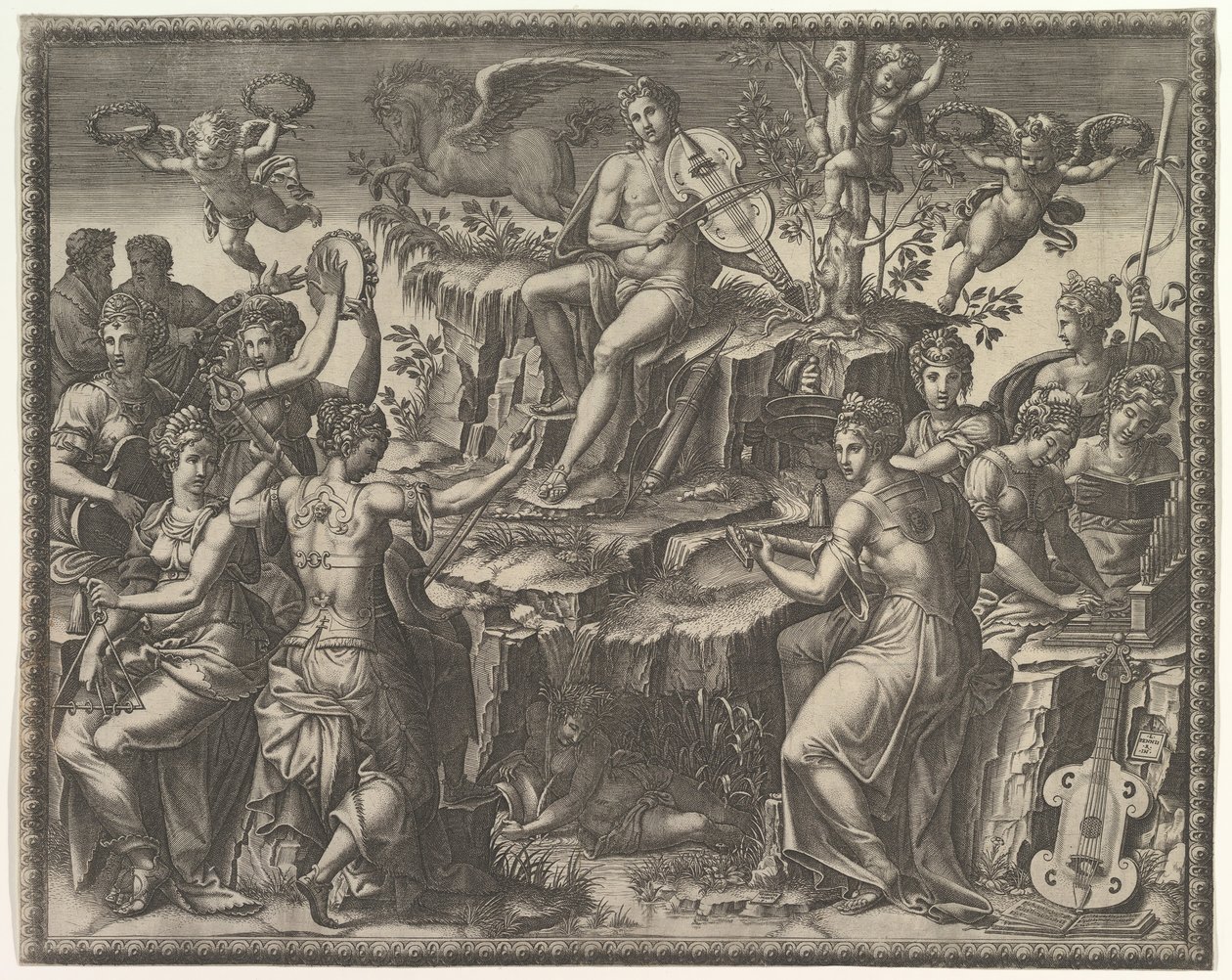 Apollon och muserna, ca. 1557. av Giorgio Ghisi