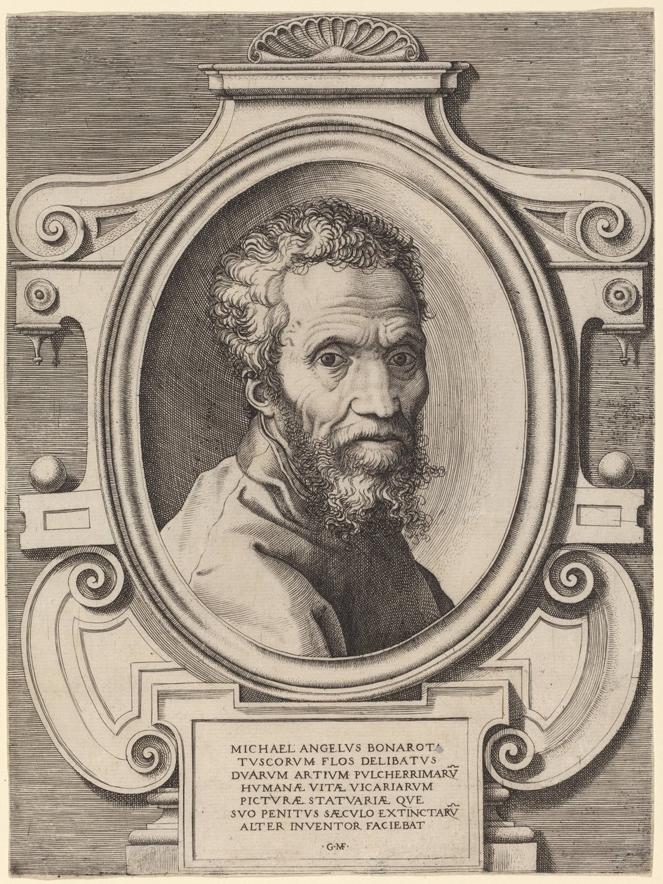 Michelangelo Buonarroti av Giorgio Ghisi, after Marcello Venusti