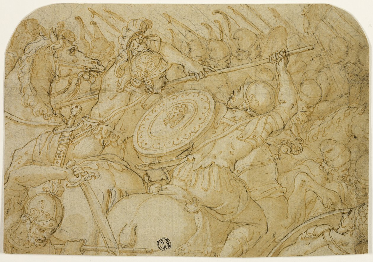 Kavalleri skärmytsling (recto); Arkitektonisk skiss (verso) av Giorgio Vasari