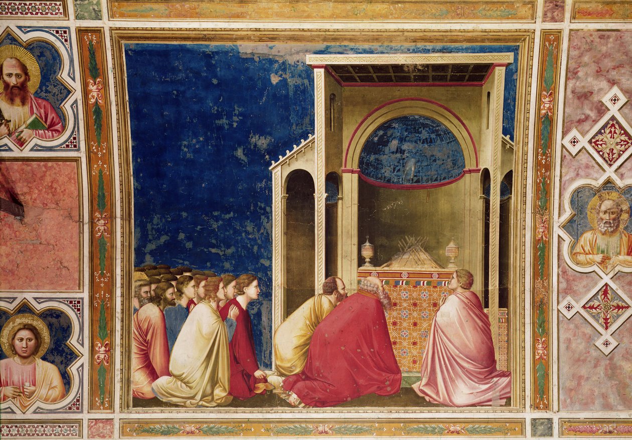 Jungfruns friare ber framför stavarna i templet, c.1303-05 av Giotto di Bondone