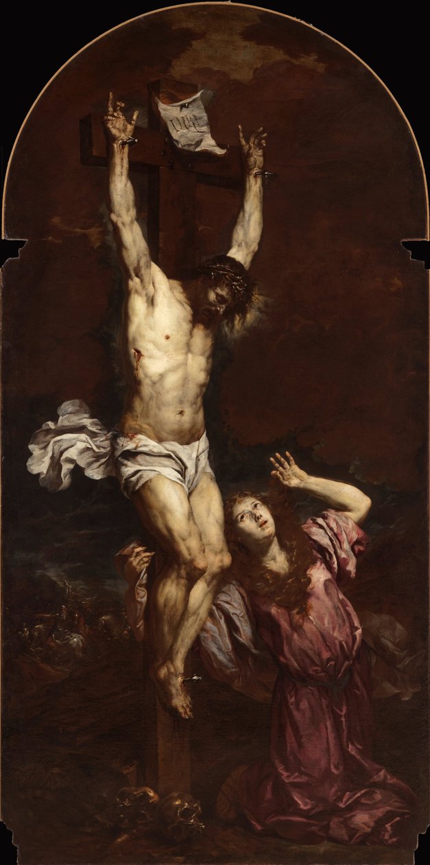 Mary Magdalene at the foot of the Cross av Giovan Battista Langetti