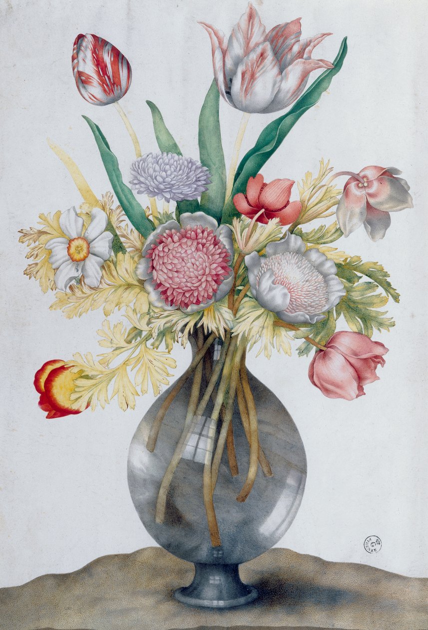 Glasvas med en bukett blommor (wc) av Giovanna Garzoni