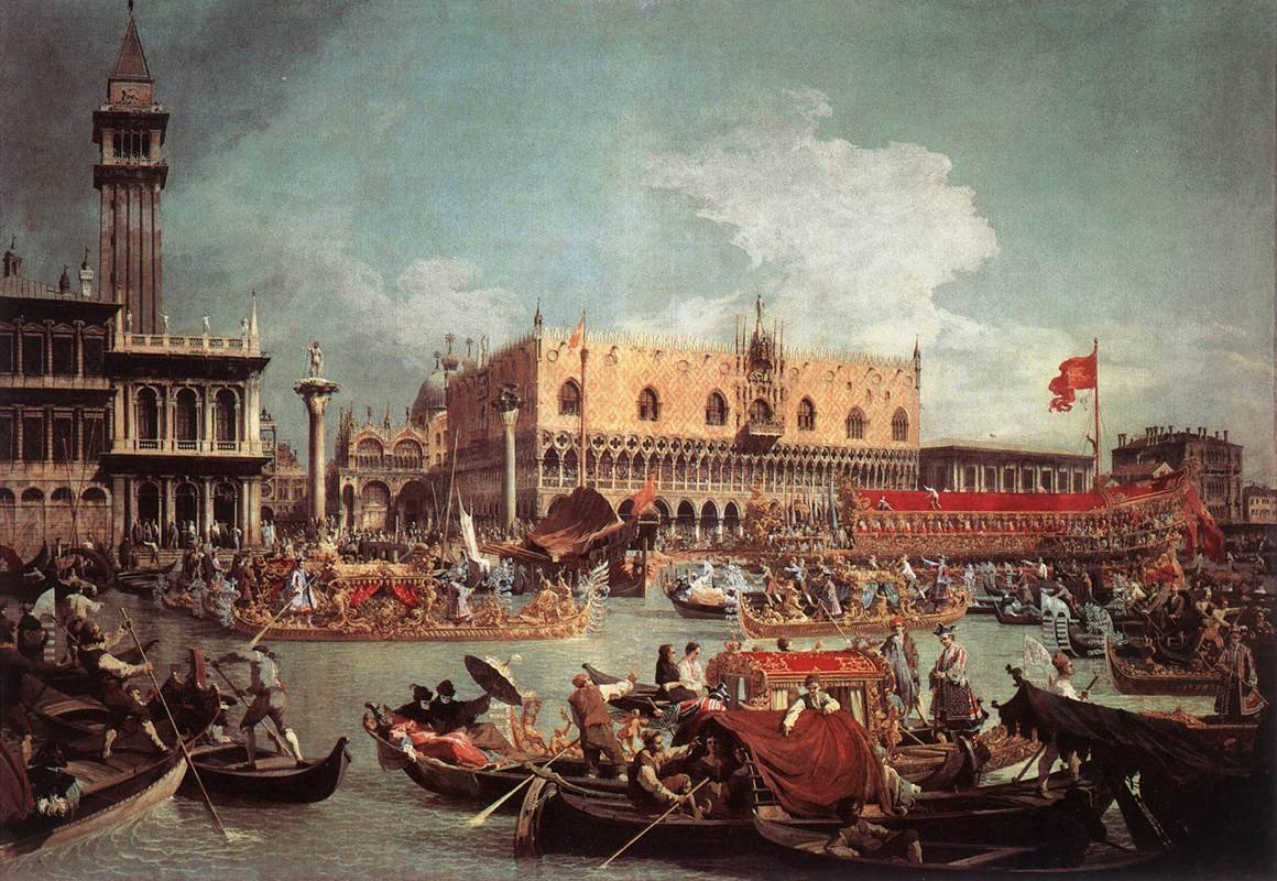 The Bucintoro Returning to the Molo on Ascension Day av Giovanni Antonio Canal