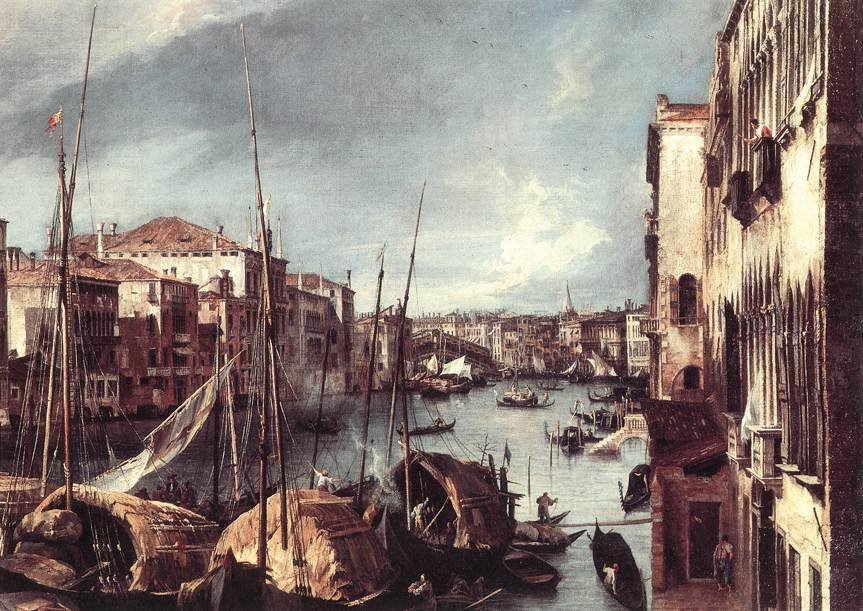 The Grand Canal with the Rialto Bridge in the Background (detail) av Giovanni Antonio Canal
