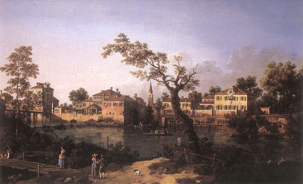 View of a River, Perhaps in Padua av Giovanni Antonio Canal