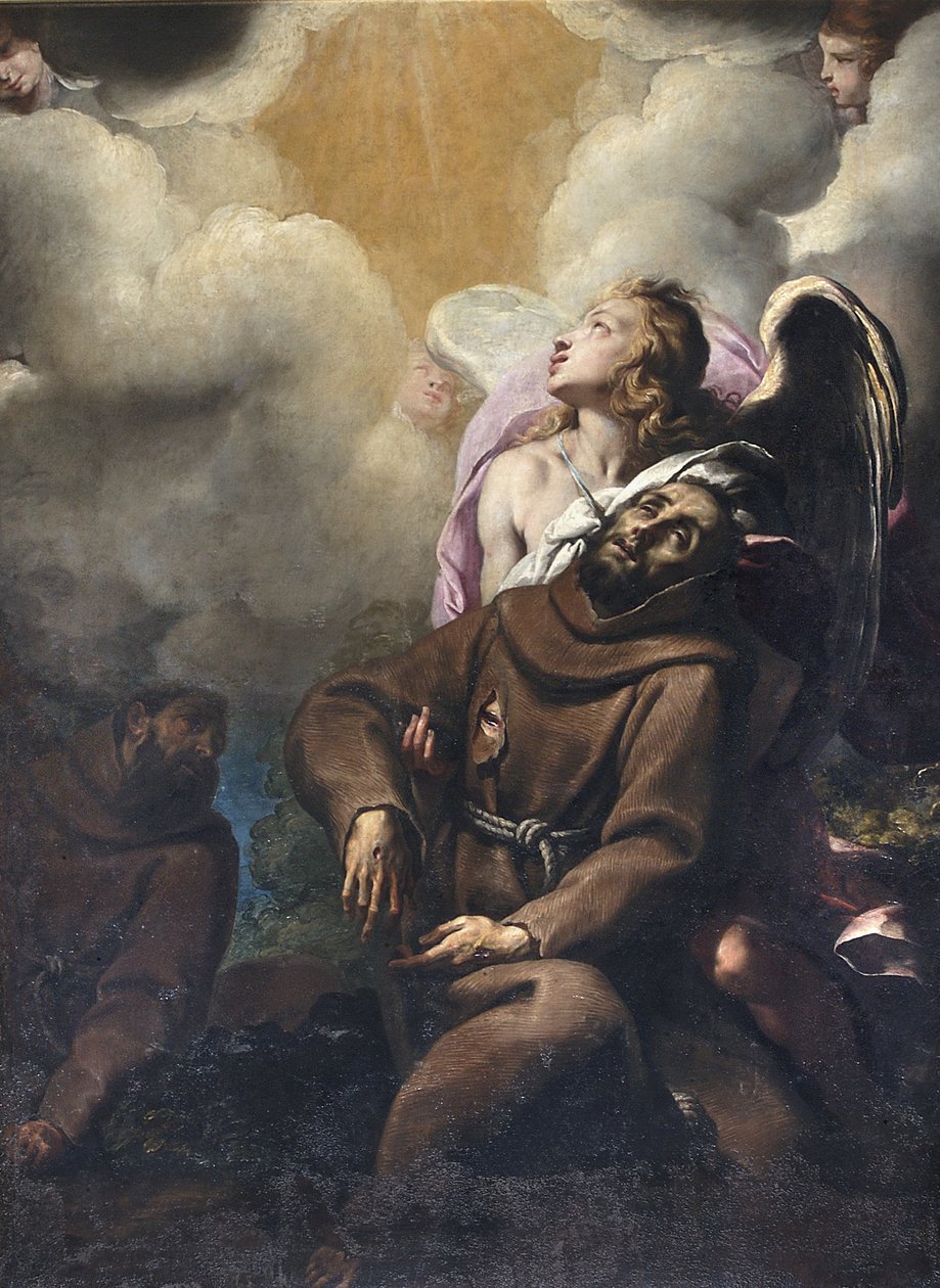 Sankt Franciskus och stigmat av Giovanni Battista 1567 1633 Crespi