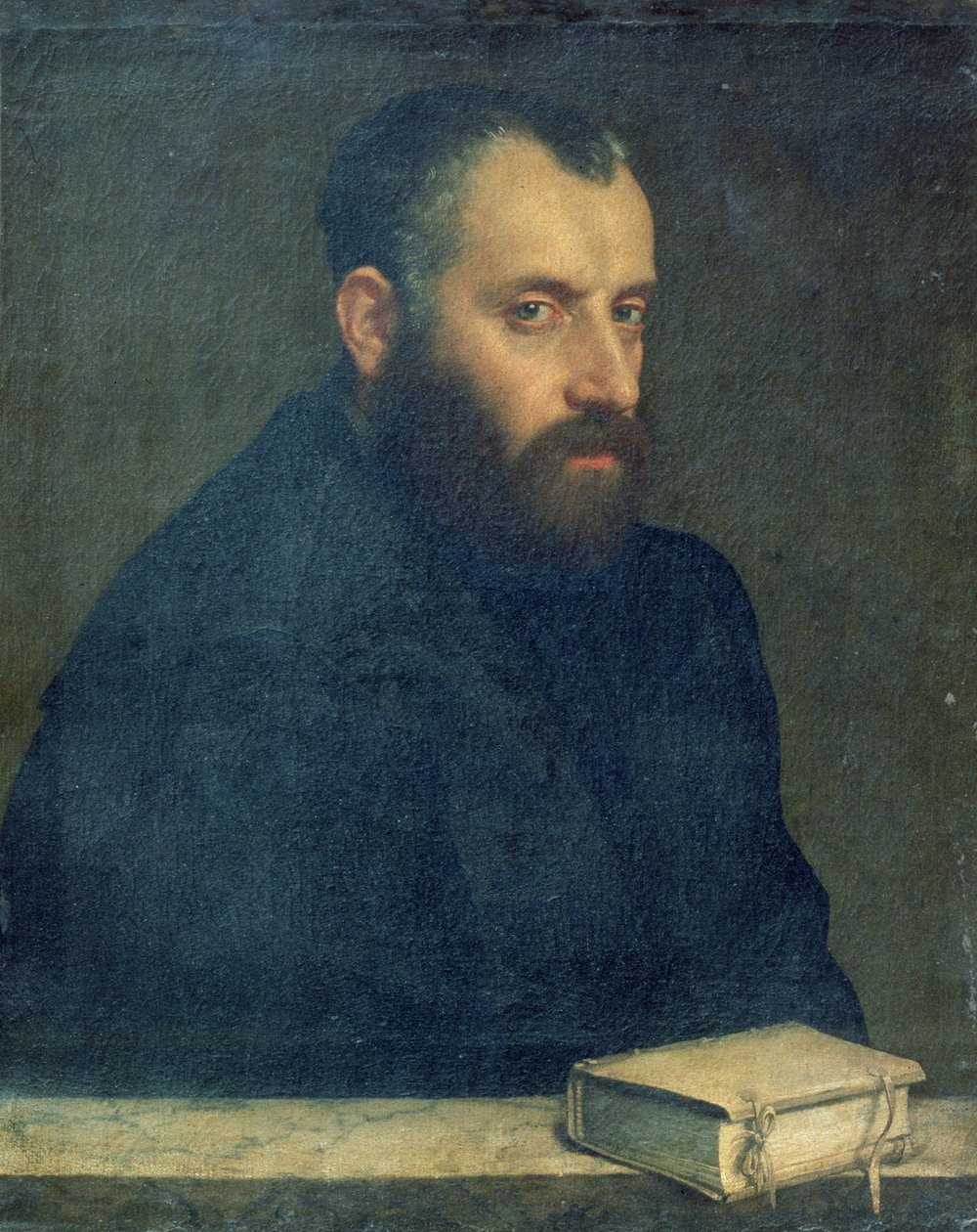 Porträtt av en man med en bok av Giovanni Battista Moroni