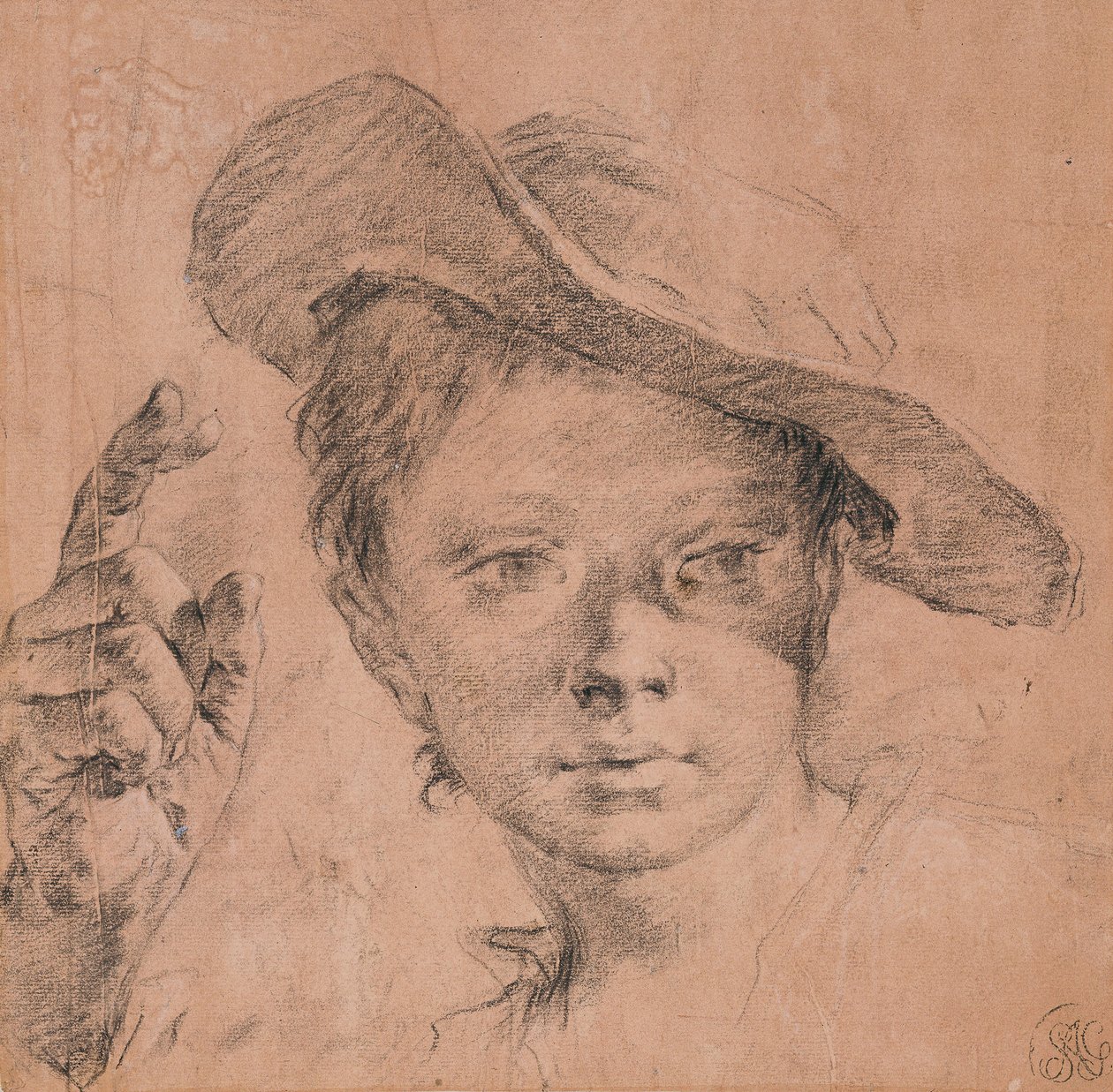 Porträtt av en pojke som pekar med höjt höger hand, c. 1740-1745 av Giovanni Battista Piazzetta