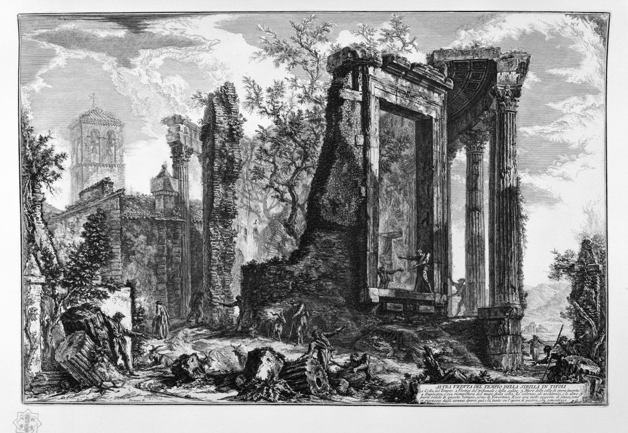  	EN ANNAN VY AV SIBYLLETEMPLET I TIVOLI av Giovanni Battista Piranesi