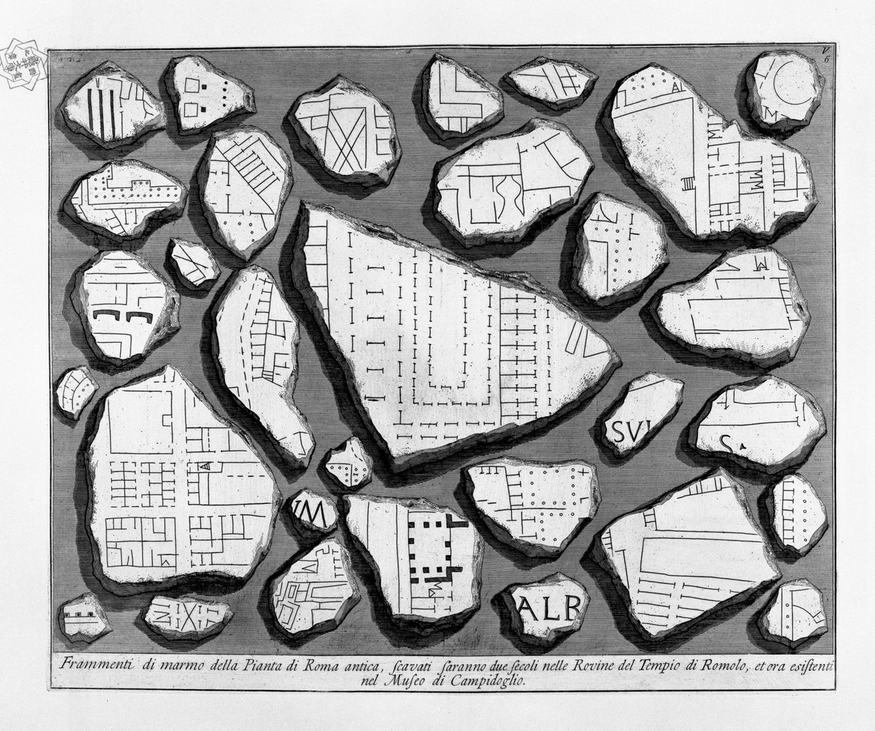 Marmorfragment från kartan över det antika Rom av Giovanni Battista Piranesi