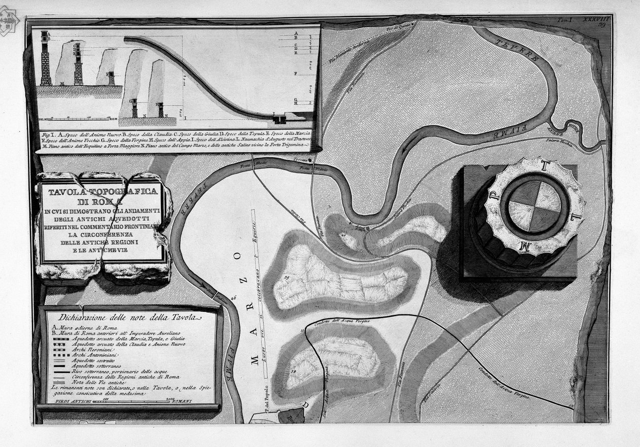 Maps of ancient Roman aqueducts in Rome av Giovanni Battista Piranesi