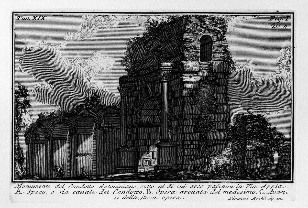 Monument över Antoninias uppförande, under vars båge Via Appia passerade av Giovanni Battista Piranesi