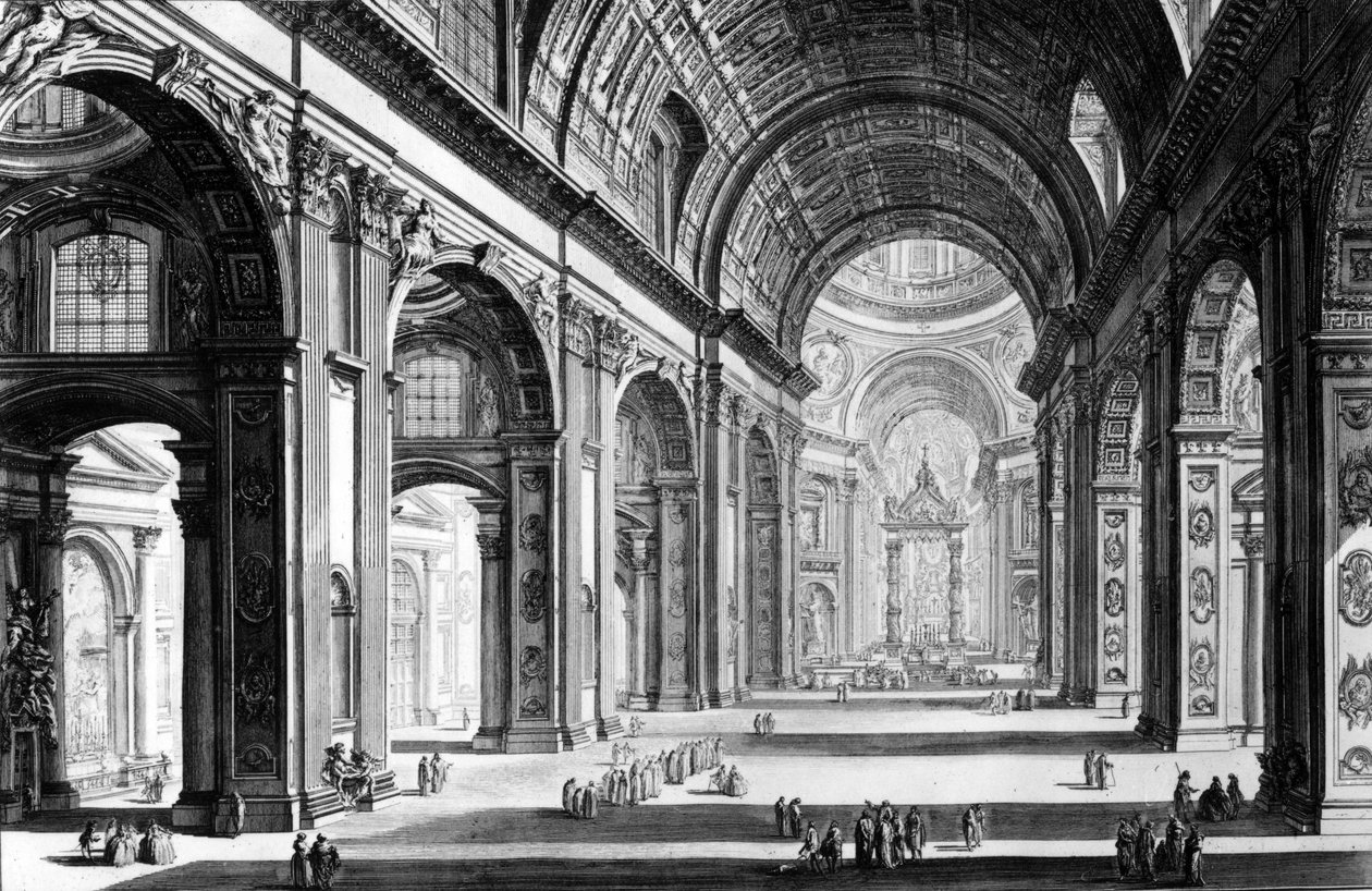 Vy över interiören av Peterskyrkan, från serien "Views of Rome", c.1760 av Giovanni Battista Piranesi