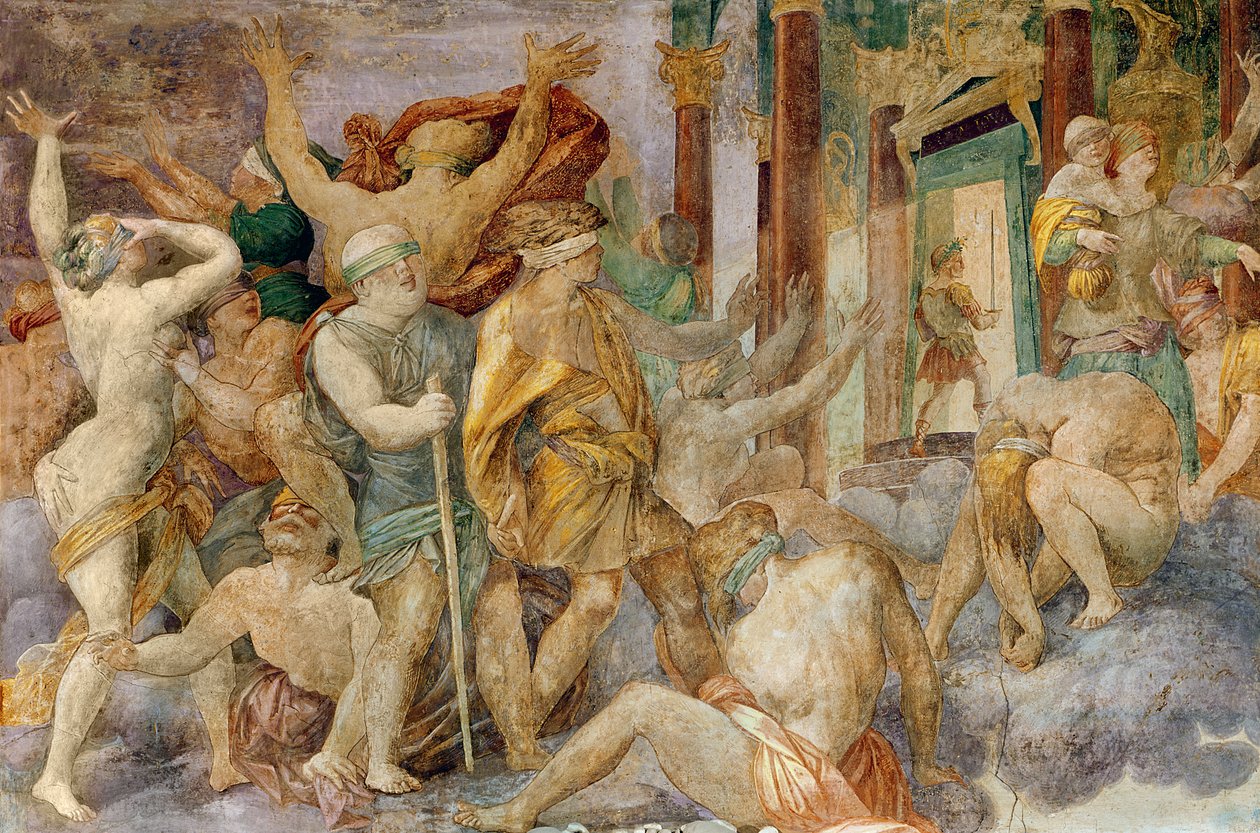 Franciskus I driver ut lasterna och går in i Jupitertemplet, ca 1522-40 av Giovanni Battista Rosso Fiorentino
