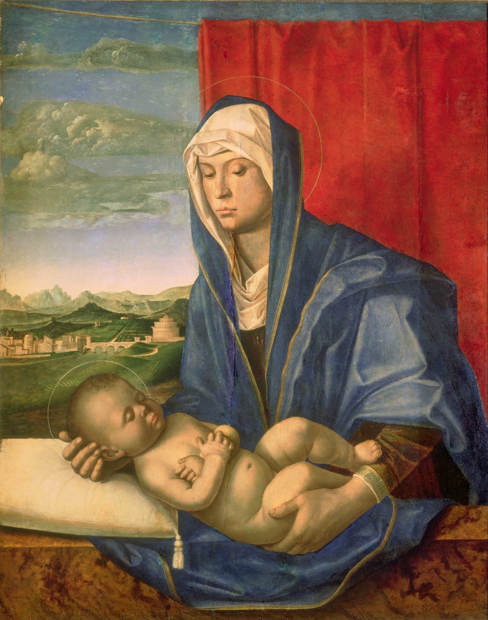 Virgin and Child (olja på trä) av Giovanni Bellini