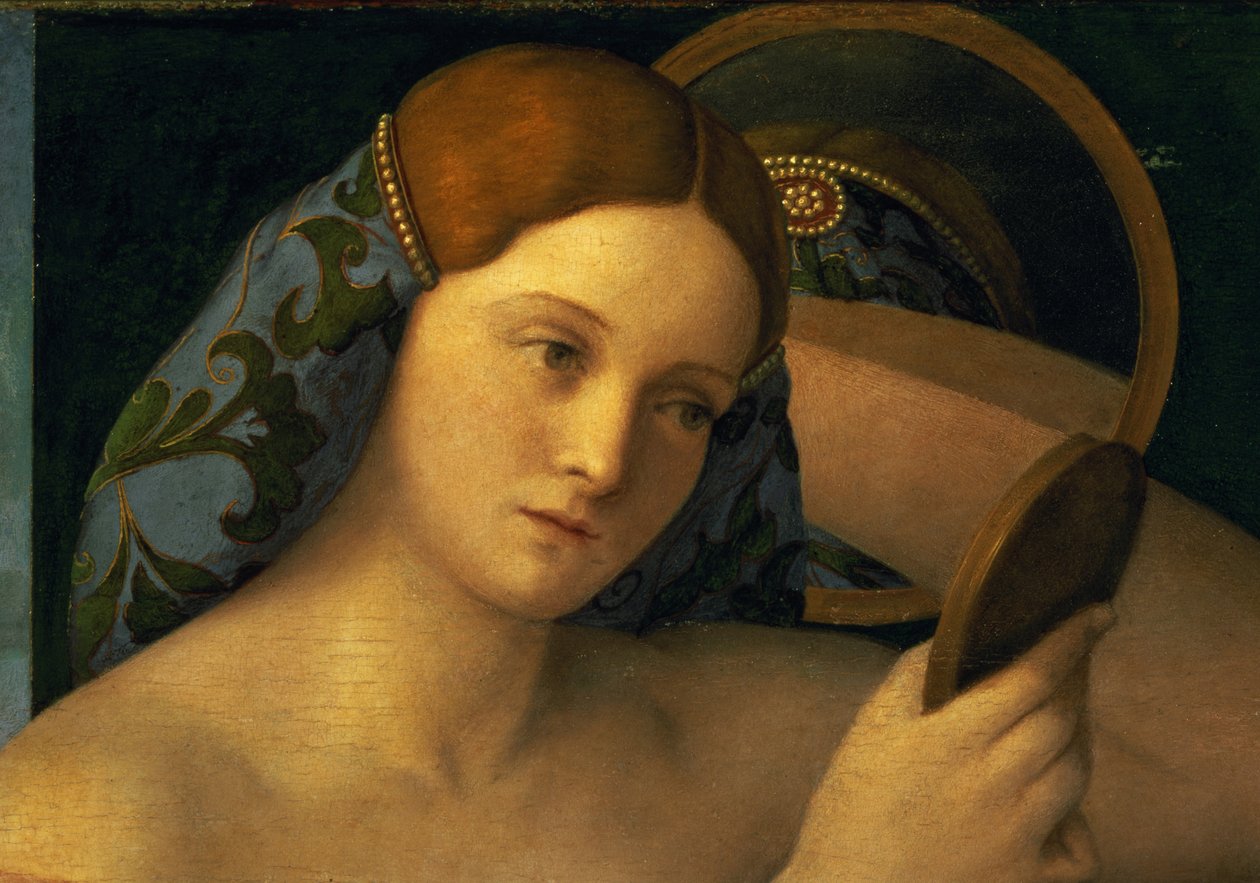 Ung kvinna vid hennes toalett, detalj i ansiktet, 1515 av Giovanni Bellini