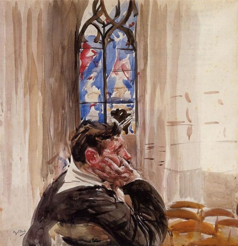  Portrait of Man in ChurchnDeutsch: Portat von einem Mann in der KirchenPolski: Portet mezczyzny w koscielen av Giovanni Boldini