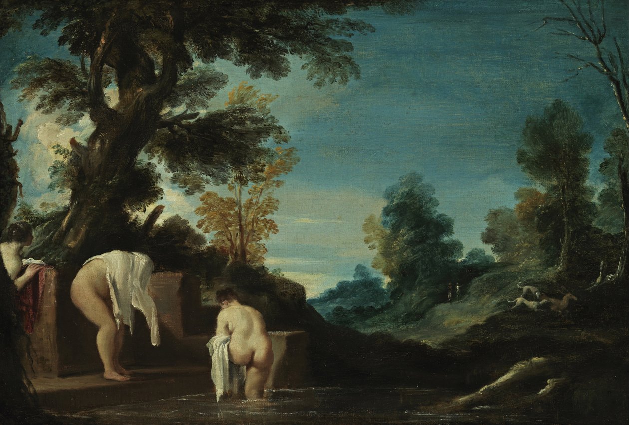 Landskap med badande kvinnor av Giovanni Francesco Barbieri