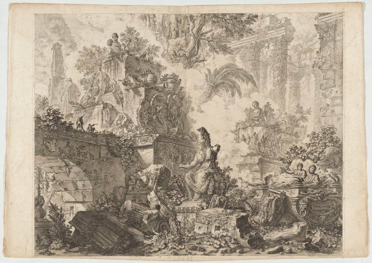 Frontispice, med staty av Minerva av Giovanni Battista Piranesi