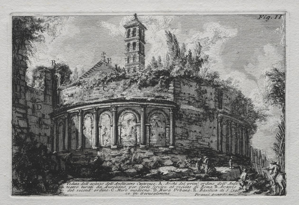 Utsikt över resterna av amfiteatern Castranse. av Giovanni Battista Piranesi
