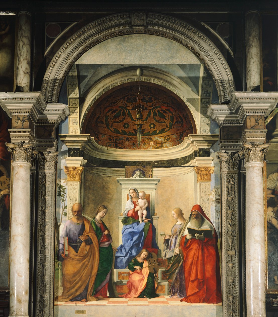 Madonna mellan fyra heliga (fresk) av Giovanni Bellini
