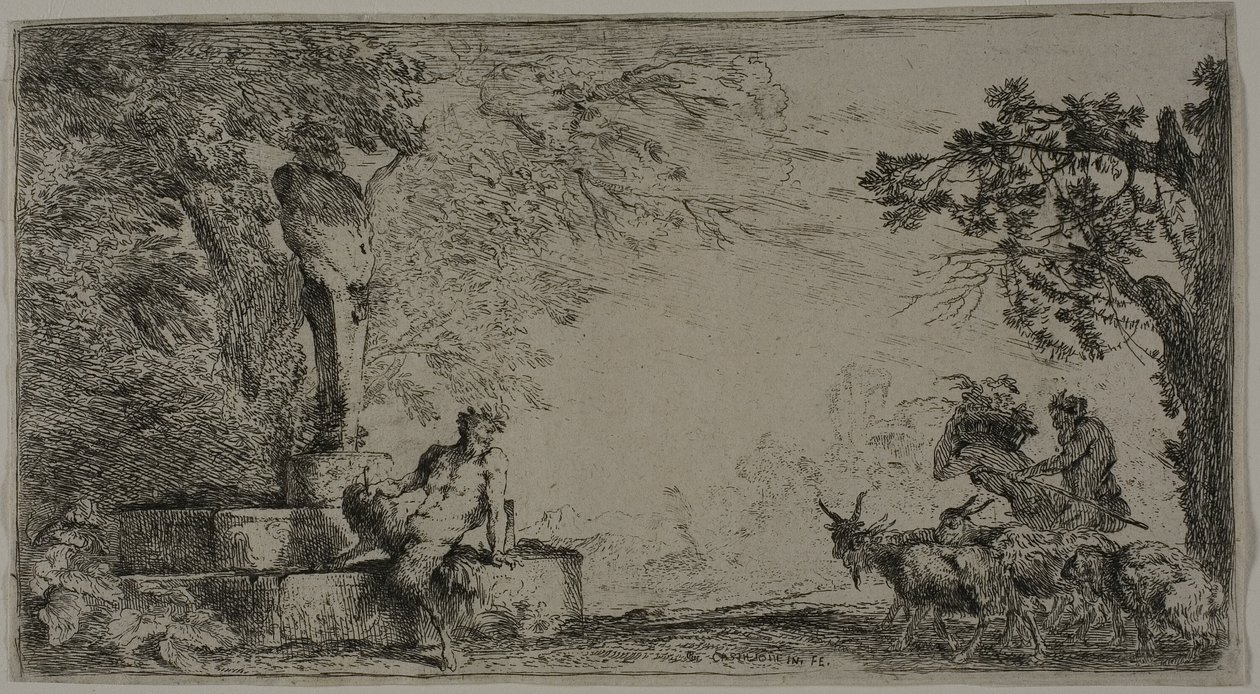 Satyr vilar under en Herm av Giovanni Benedetto Castiglione
