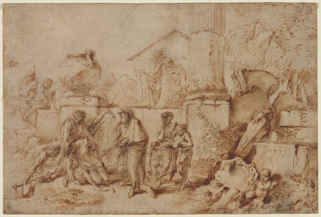 Tobit begraver de döda, 1640-talet. av Giovanni Benedetto Castiglione