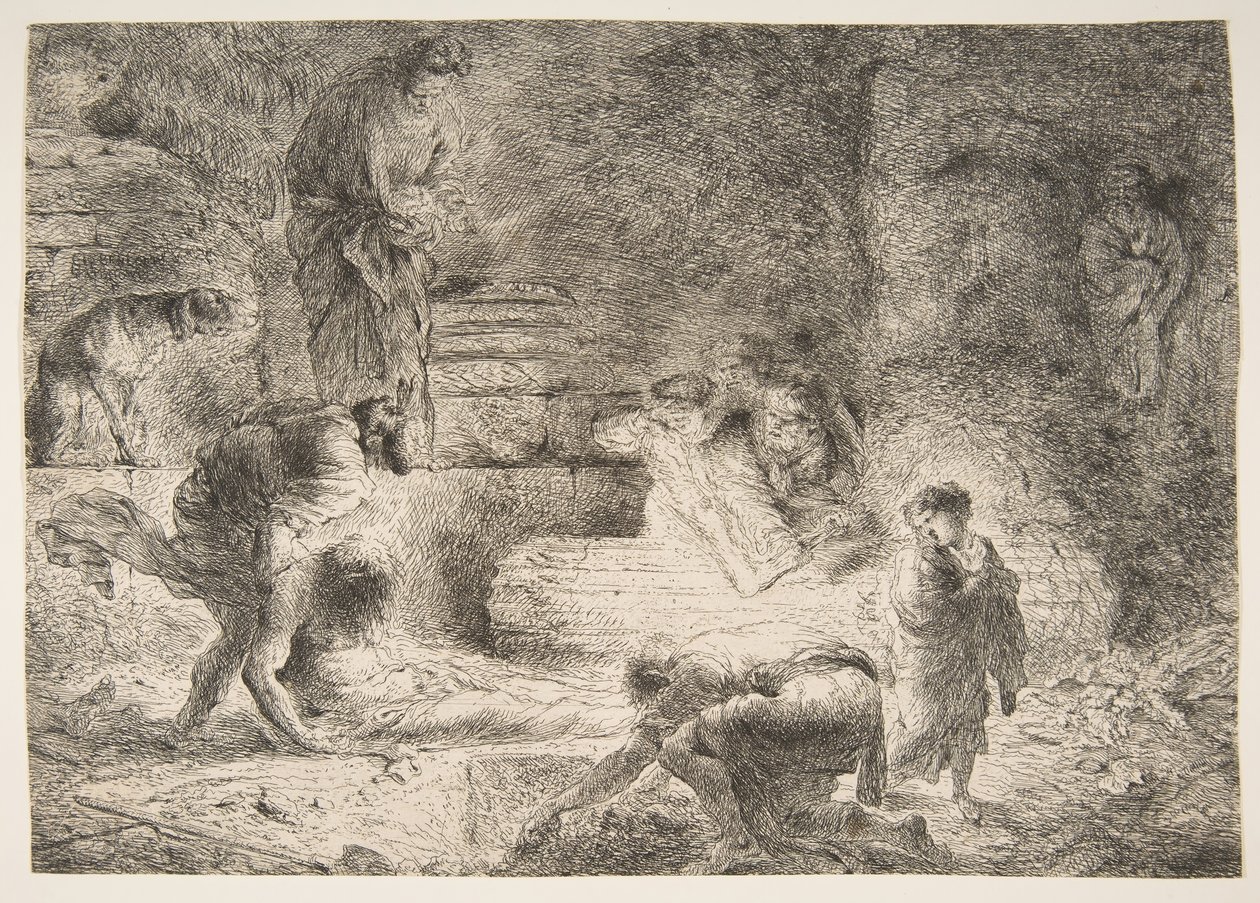 Tobit begraver de döda, ca. 1647-51. av Giovanni Benedetto Castiglione